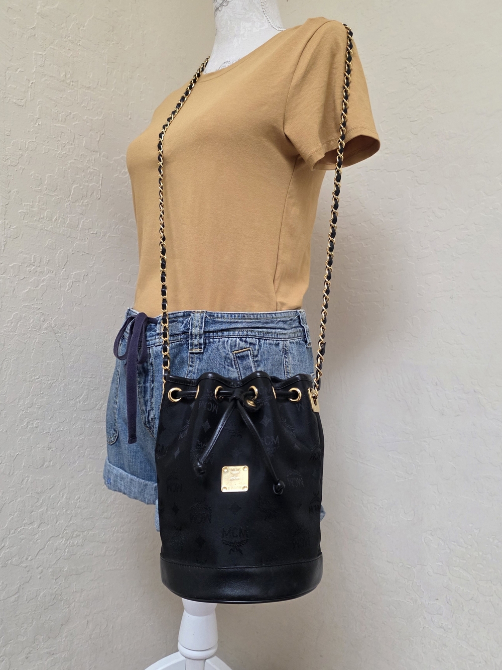MCM Nylon Drawstring Very Long Handle Crossbody Bag Vintage AUTHENTIC - Picture 4 of 14